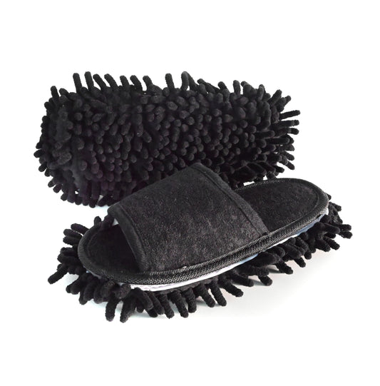 Friendly House Womens Microfiber Floor Cleaning Mop Slippers with Terry Towel Fabric (Suitable for women size 7-9 Black)