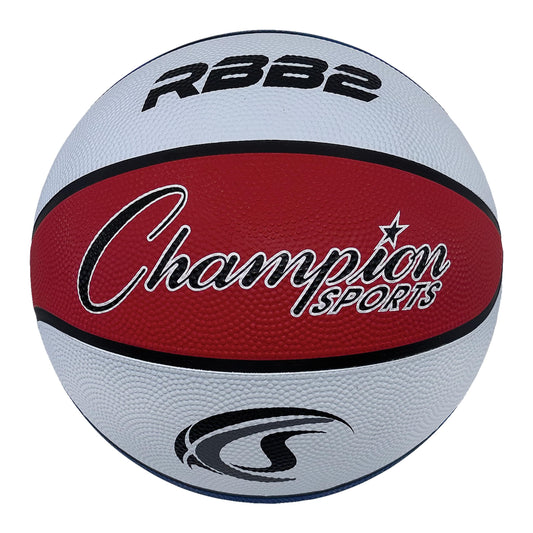 Champion Sports Rubber Junior Basketball Heavy Duty - Pro-Style Basketballs Premium Basketball Equipment Indoor Outdoor - (Size 5 - Red White Blue)