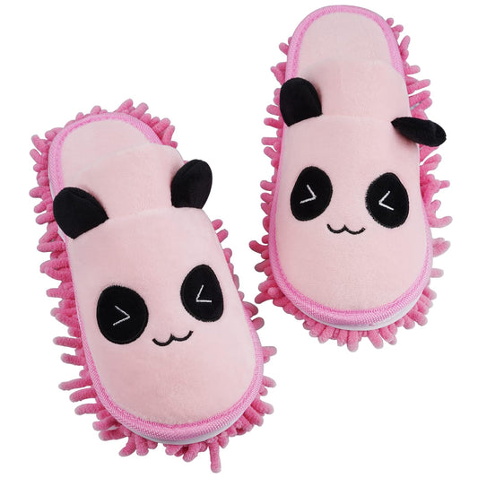 Liitrton 1 Pair Detachable Mop Slippers Shoes Microfiber Chenille Soft Comfortable Dust Dirt Hair Cleaner for Room Bathroom Kitchen Office (Pink Panda)