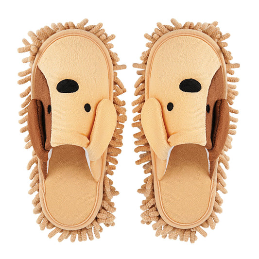 Frjjthchy Cartoon Dog Mop Slippers Microfiber Clean Dusting Slippers Detachable Mopping Shoes for Office Home Room (Khaki)