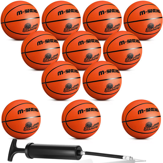 Jenaai 12 Pieces Rubber Basketballs Bulk Official Size 5 (27.5) Kids Youth Basketball Outdoor with Pump for Training and Play Basketballs Teen Boys and Girls Gifts (Dark Brown)
